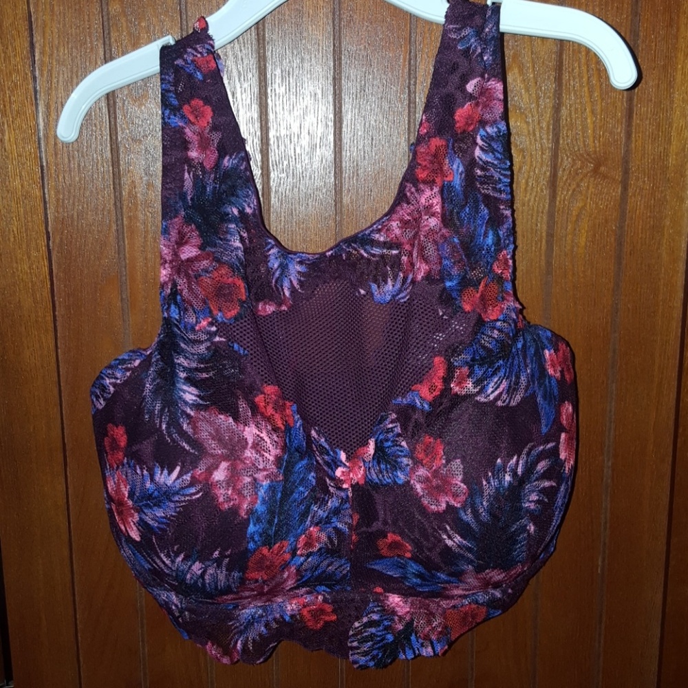 PINK High-Neck Floral Lace Pushup Bralette